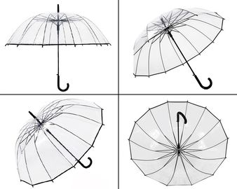 Για άνδρες και για γυναίκες μακροχρόνιο λαβών διαφανές βροχής ομπρελών 16K πλαίσιο μετάλλων σημείου εισόδου πλήρες μαύρο