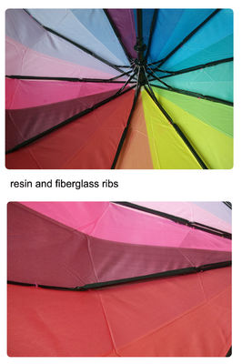 Windproof ουράνιο τόξο δύο διπλώνοντας ομπρέλα με τον άξονα μετάλλων 8mm