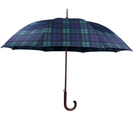 Pongee 103cm 190T Gingham ξύλινη J ομπρέλα ραβδιών