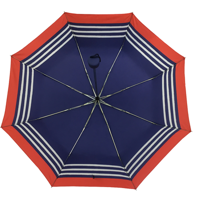 Μπλε Pongee πλαισίων ψευδάργυρου λωρίδων πτυσσόμενη ομπρέλα για τις κυρίες