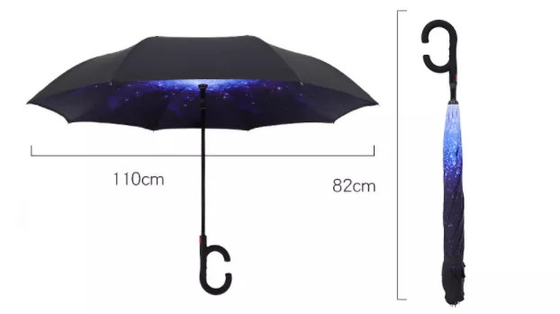 Η λαβή μορφής Γ ανέστρεψε το αντίστροφο διπλό στρώμα σχεδίων συνήθειας ομπρελών με τις τυπωμένες ύλες λογότυπων