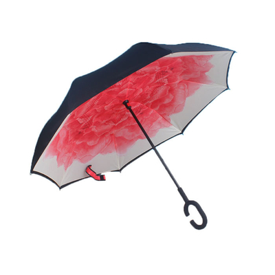 Αντιστροφή ομπρέλα λαβών χεριών ελεύθερη Γ που διπλώνει το διπλό στρώμα Windproof