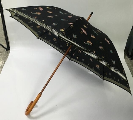 190T Pongee χειρωνακτική ανοικτή ξύλινη ομπρέλα άξονων με την πλήρη εκτύπωση χρώματος