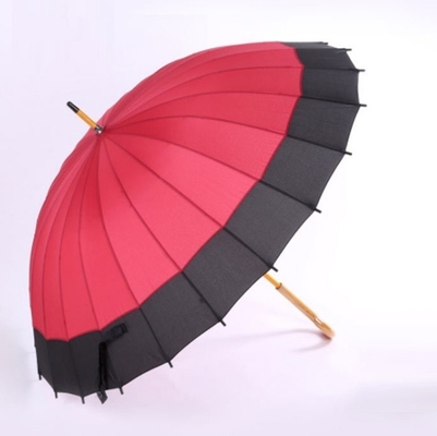 24 Pongee πλευρών RPET αυτόματη ξύλινη ομπρέλα άξονων