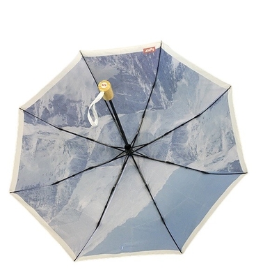 Ψηφιακή Windproof διπλώνοντας ομπρέλα πλαισίων μετάλλων εκτύπωσης με τη λαβή μπαμπού