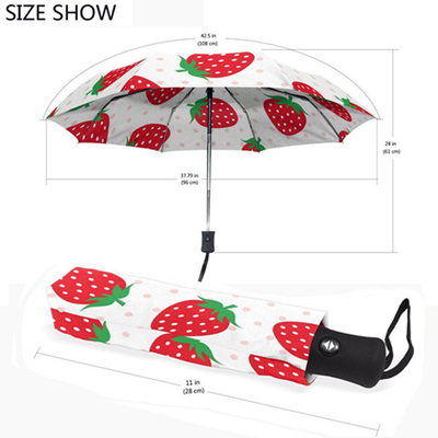 Φραουλών ημι αυτόματη Windproof πτυσσόμενη ομπρέλα προστασίας τυπωμένων υλών UV για τις γυναίκες