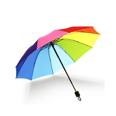 Προσαρμοσμένη ομπρέλα πολυεστέρα 190T 3 αναδιπλούμενη έγχρωμη ουράνιο τόξο BSCI